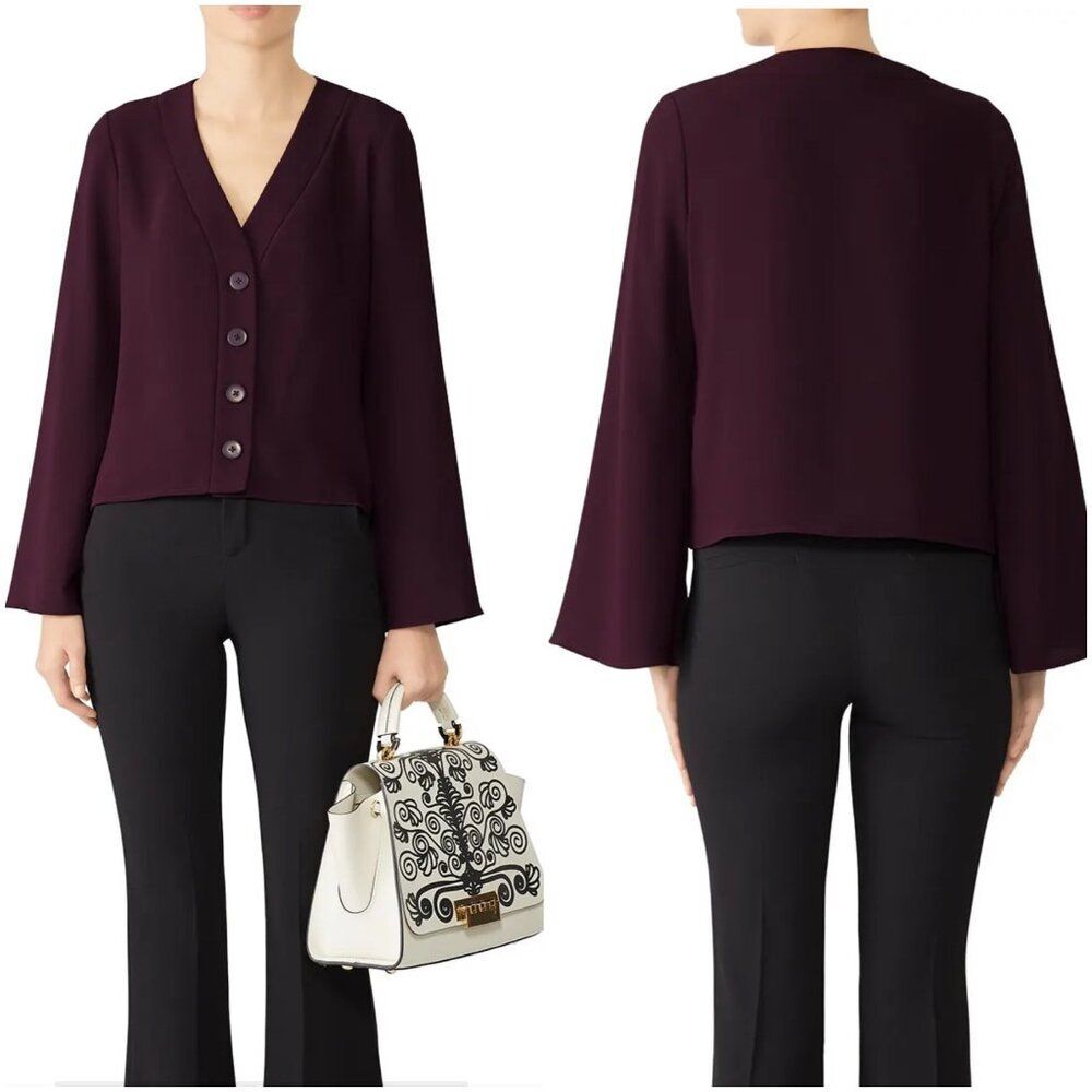 Amanda Uprichard Purple Petra Bell Sleeve Short Button Front Top Corp Office M